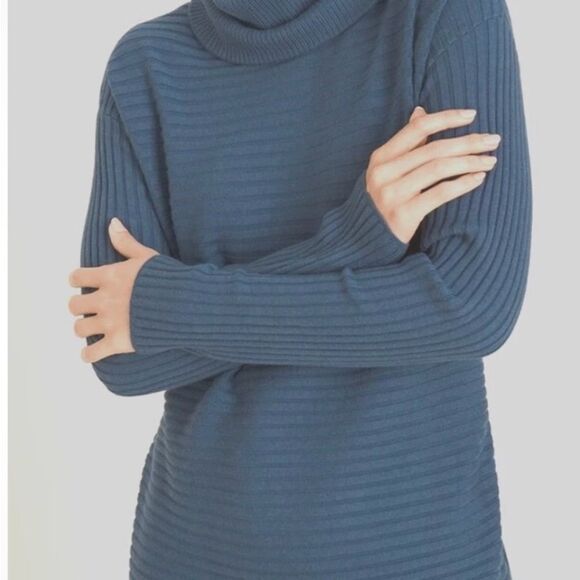 Chico's Zenergy Womens Sweater Size 2P (12 Large) Blue Cowl Neck Cotton-Cashmere - Picture 5 of 6
